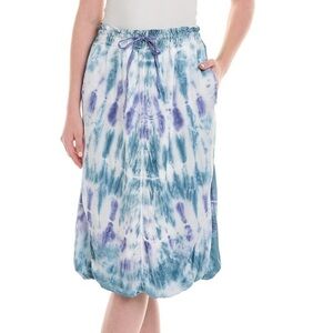 XCVI Damiko Purple Blue Tie Dye Bubble Midi Satin Skirt M